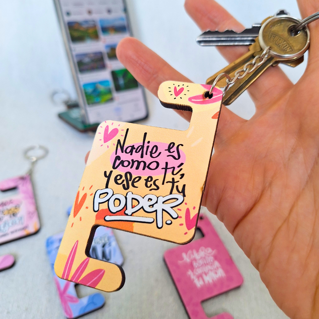 SET de 5 LLAVEROS PORTACELULAR edición MADRES con MENSAJES MOTIVACIONALES + 1 REGALO especial