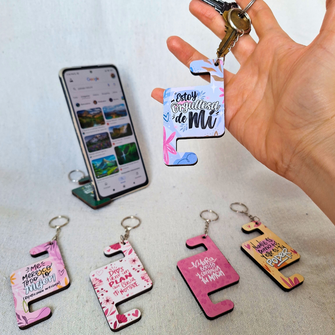 SET de 5 LLAVEROS PORTACELULAR edición MADRES con MENSAJES MOTIVACIONALES + 1 REGALO especial