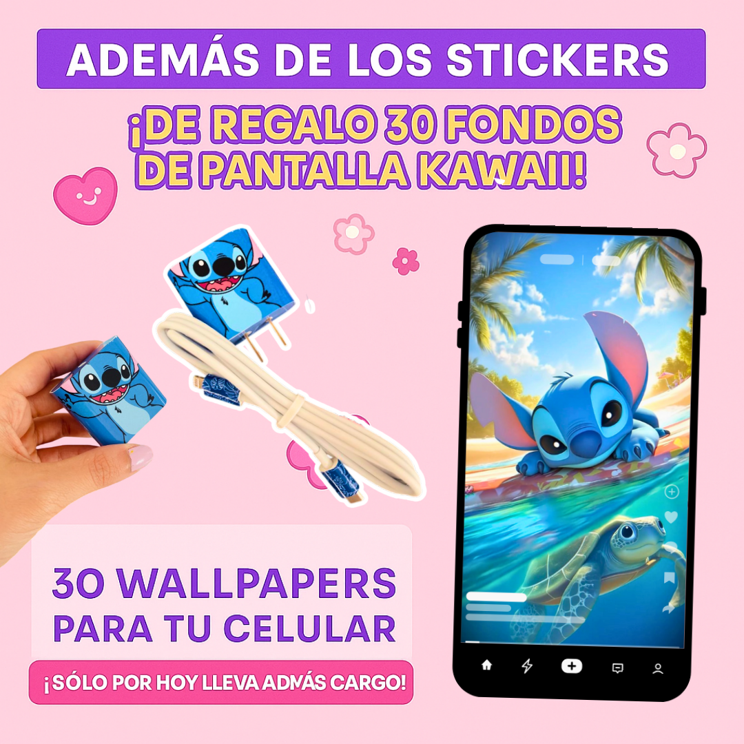 KIT de 3 STICKERS para el CARGADOR y CABLE DE TU CELULAR + REGALO 30 fondos de pantalla. ¡Solo por tiempo limitado! 🚨