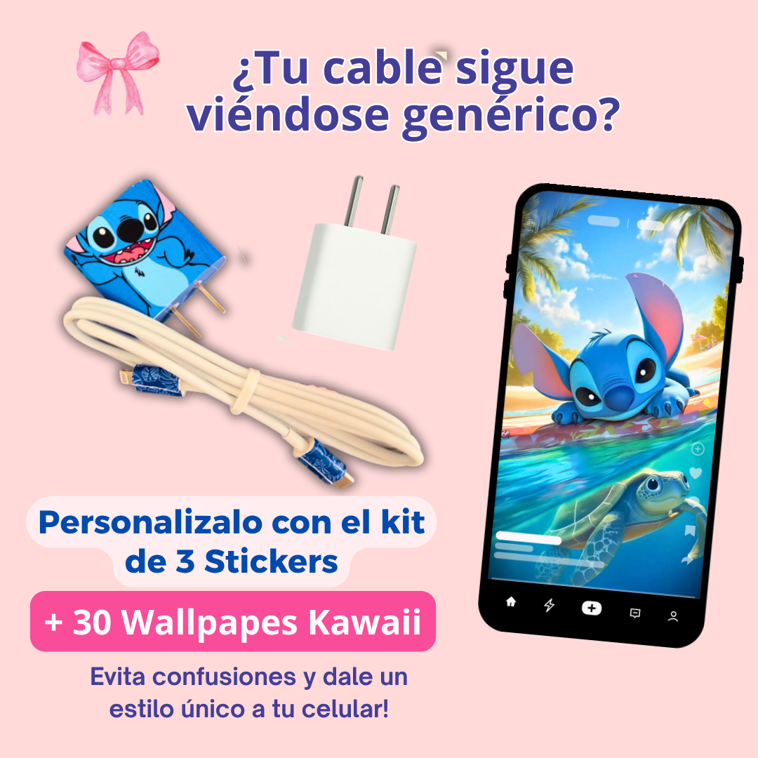 KIT de 3 STICKERS para el CARGADOR y CABLE DE TU CELULAR + REGALO 30 fondos de pantalla. ¡Solo por tiempo limitado! 🚨