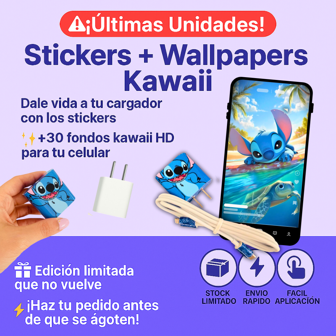 KIT de 3 STICKERS para el CARGADOR y CABLE DE TU CELULAR + REGALO 30 fondos de pantalla. ¡Solo por tiempo limitado! 🚨