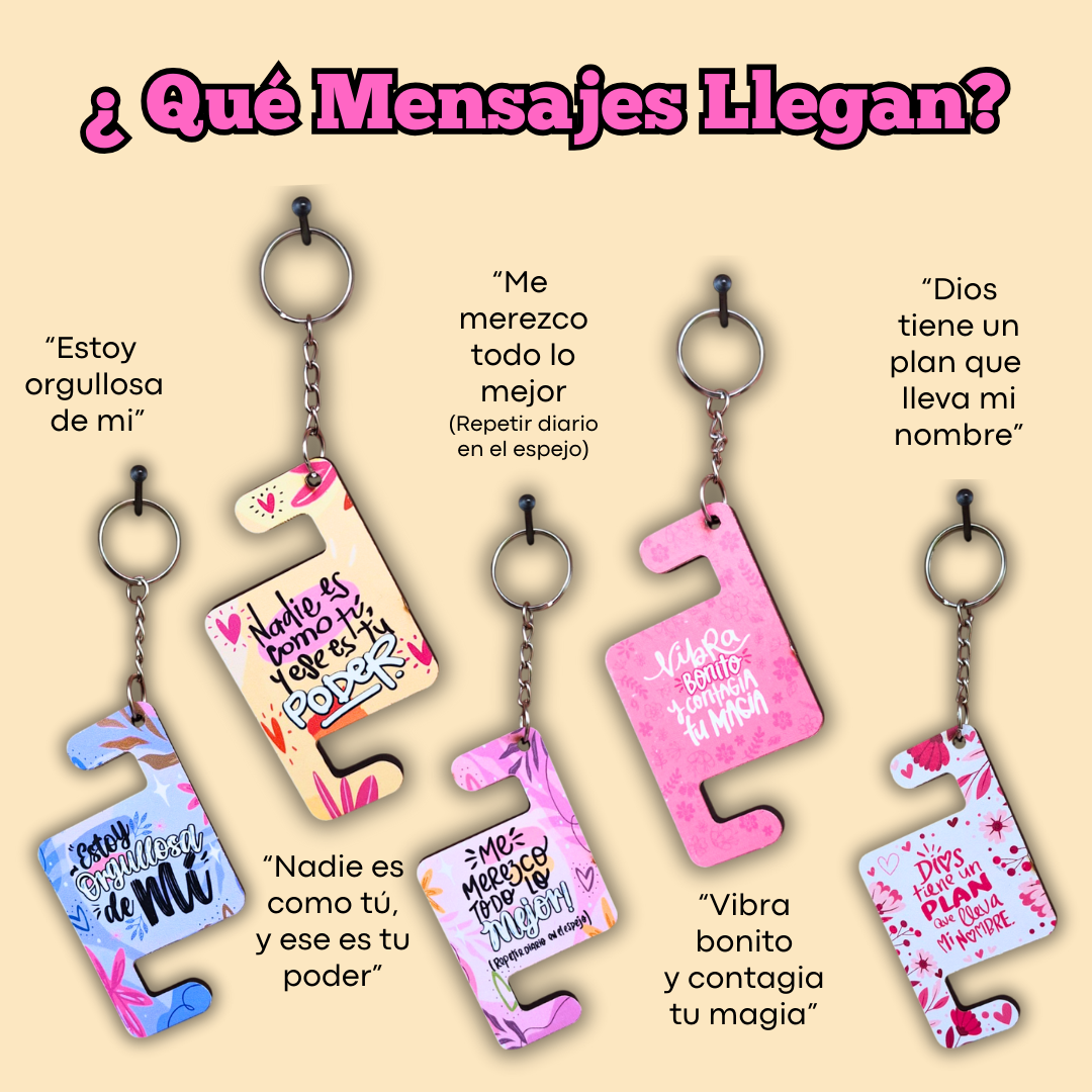 SET de 5 LLAVEROS PORTACELULAR edición MADRES con MENSAJES MOTIVACIONALES + 1 REGALO especial