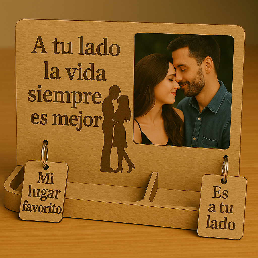 Kit Para Parejas: PORTARETRATO ORGANIZADOR+ 2 LLAVEROS DE PAREJA + 10 CITAS PARA HACER EN CASA