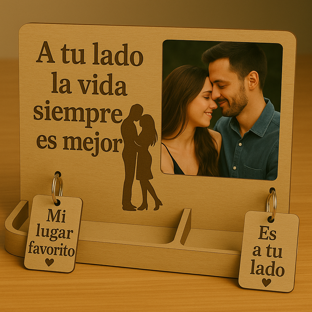 Kit Para Parejas: PORTARETRATO ORGANIZADOR+ 2 LLAVEROS DE PAREJA + 10 CITAS PARA HACER EN CASA