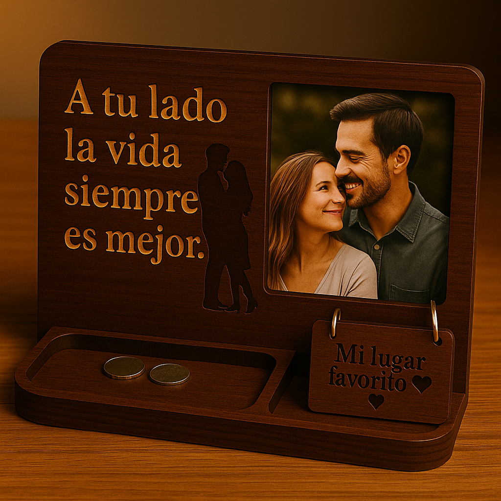 Kit Para Parejas: PORTARETRATO ORGANIZADOR+ 2 LLAVEROS DE PAREJA + 10 CITAS PARA HACER EN CASA