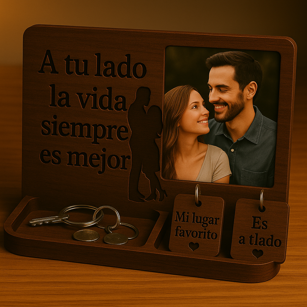 Kit Para Parejas: PORTARETRATO ORGANIZADOR+ 2 LLAVEROS DE PAREJA + 10 CITAS PARA HACER EN CASA