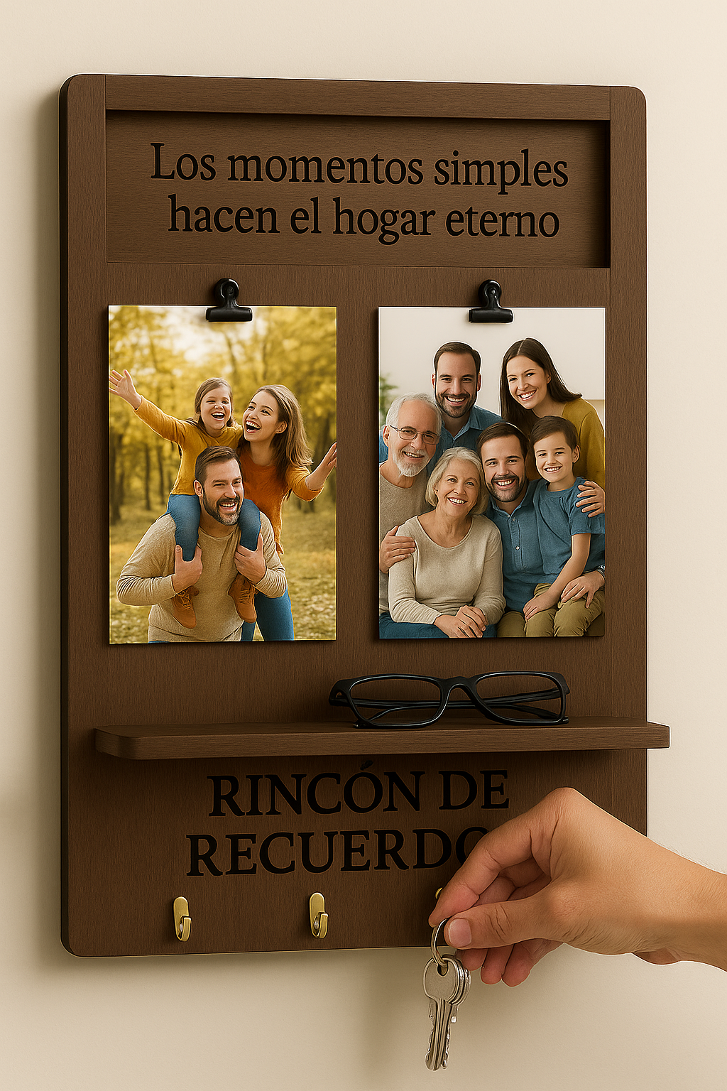 Rincón de Recuerdos 3 en 1 : PortaLlaves + PortaRetrato + Repisa: Gratis Curso "Fotos con Sentido"