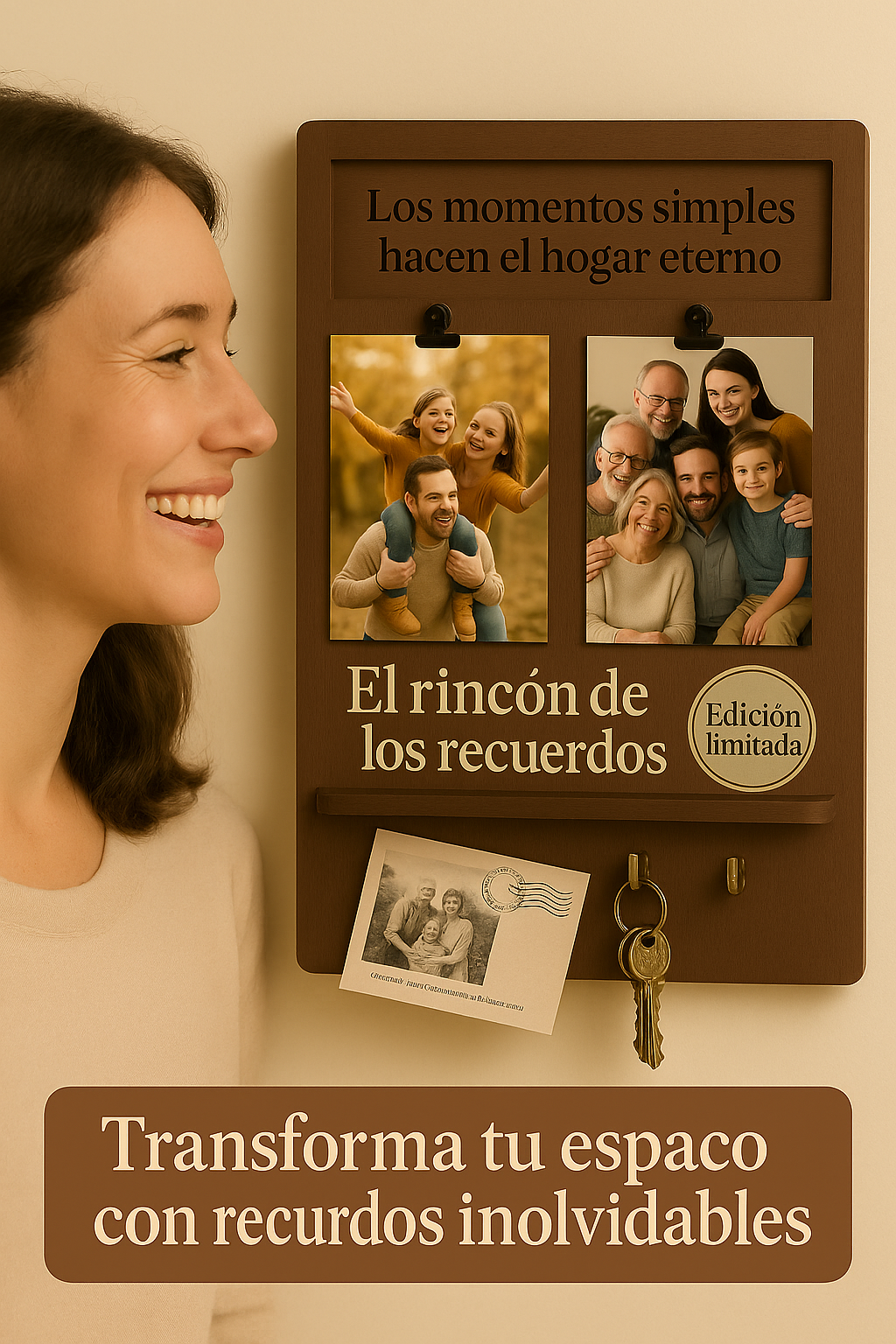 Rincón de Recuerdos 3 en 1 : PortaLlaves + PortaRetrato + Repisa: Gratis Curso "Fotos con Sentido"