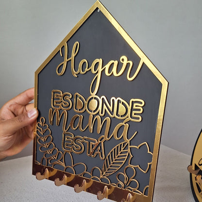Cuadro Portallaves en Madera ¡El REGALO perfecto para MAMÁ! + OBSEQUIO Ramo de Flores Calendario + Portacelular