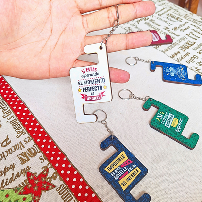 Set de 5 LLAVEROS-PORTACELULAR con FRASES INSPIRADORAS. ¡Perfectos para Regalar!
