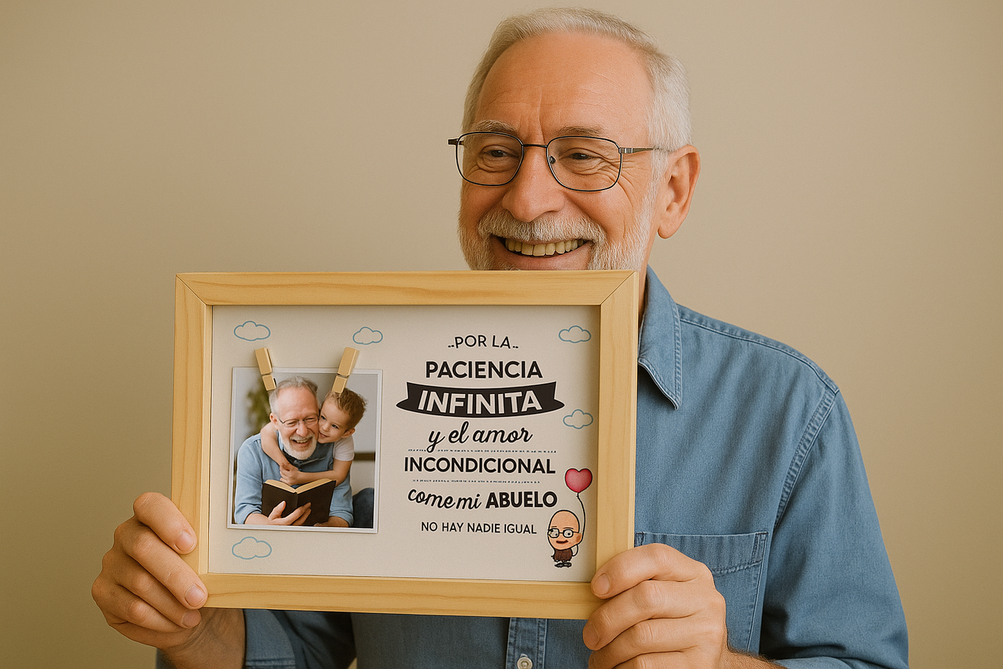 CUADRO Portafotos en MADERA PINO para PAPÁ o ABUELO ¡REGALO especial para éste Día del Padre! 💥¡ÚLTIMAS UNIDADES DISPONIBLES!