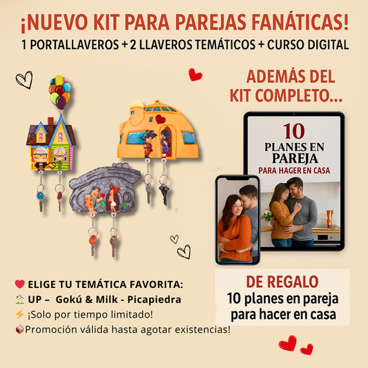 KIT Para PAREJAS: PORTALLAVEROS en Madera + 2 LLAVEROS + CURSO “10 planes en pareja”  (Edición Limitada ⏳)