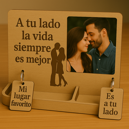 Kit Para Parejas: PORTARETRATO ORGANIZADOR+ 2 LLAVEROS DE PAREJA + 10 CITAS PARA HACER EN CASA