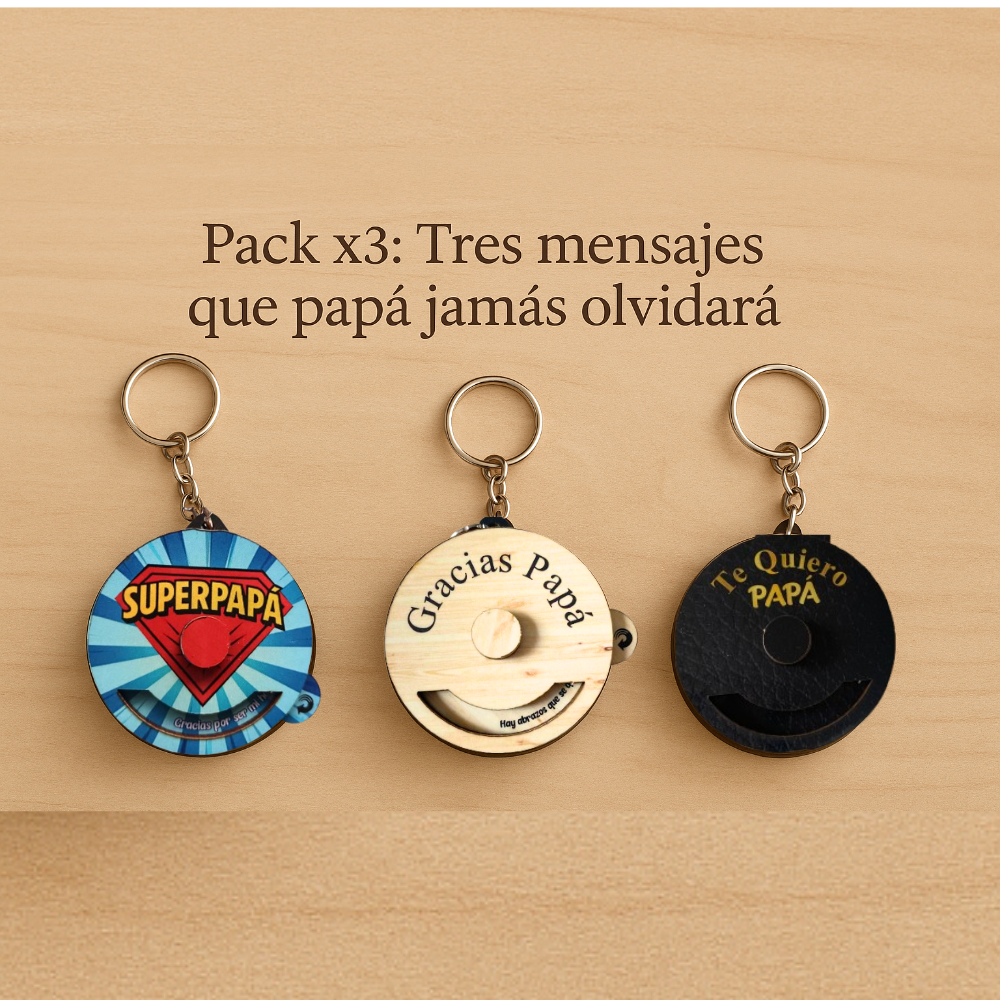 3 Héroes, 3 Mensajes: El Pack de Llaveros que Hará Sonreír a Papá + Empaque para cada llavero