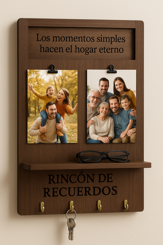 Rincón de Recuerdos 3 en 1 : PortaLlaves + PortaRetrato + Repisa: Gratis Curso "Fotos con Sentido"