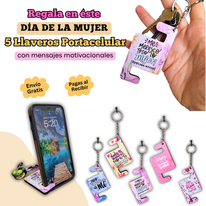 Set de 5 LLAVEROS PORTACELULAR edición DÍA DE LA MUJER + 1 REGALO para TI!